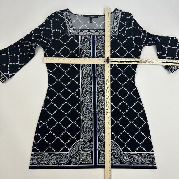 White House Black Market Shift Dress Paisley 3/4 Sleeve Stretchy Pullover Sz M - Picture 3 of 10